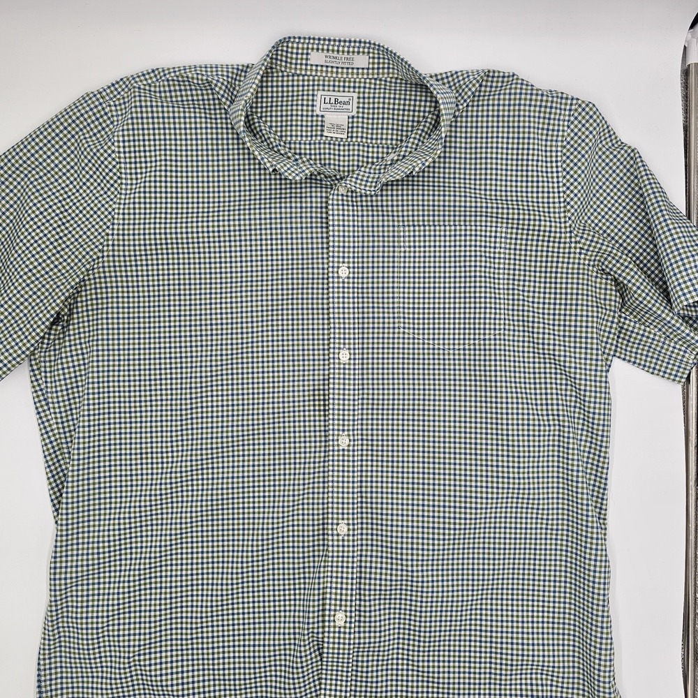 L.L. Bean Men's‎ Shirt XL Regular Wrinkle Free Slightly Fitted Green Blue...